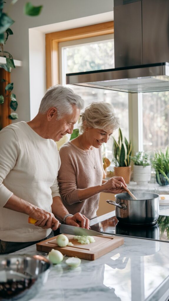 Couple cooking together