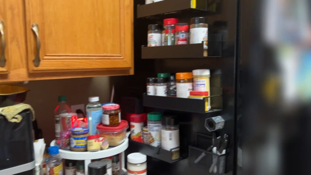 Several stacked on fridge