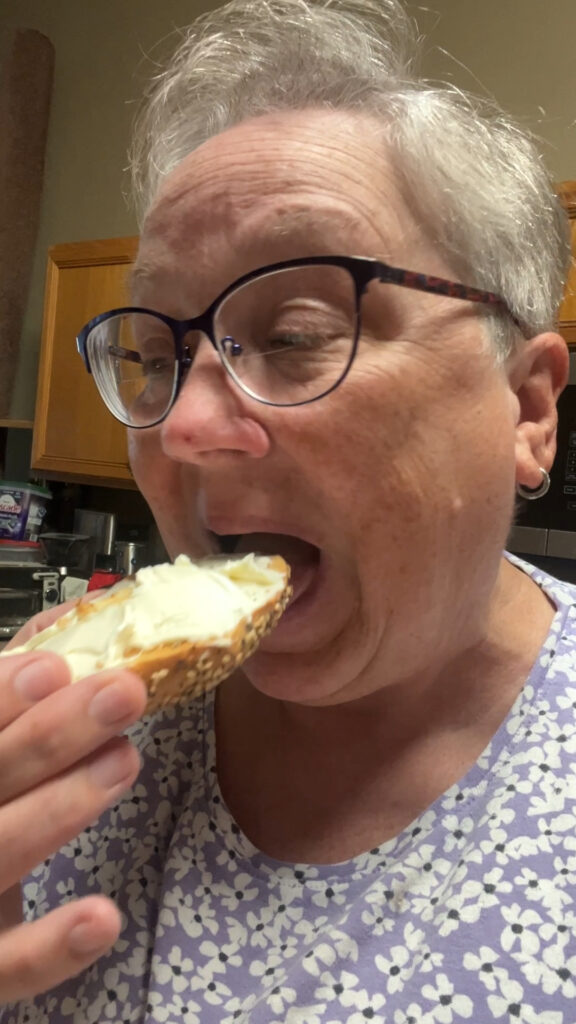 About to enjoy a bagel