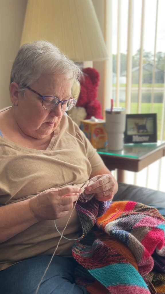 Jen working on her knitting and finding motivation after 50