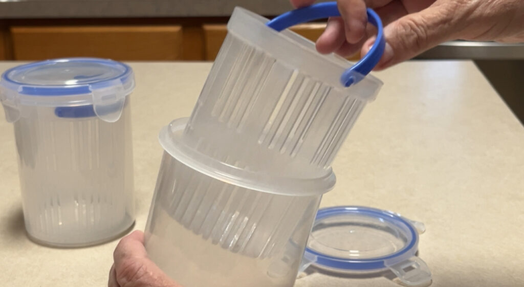 Looking at Basket inside the plastic pickle jar