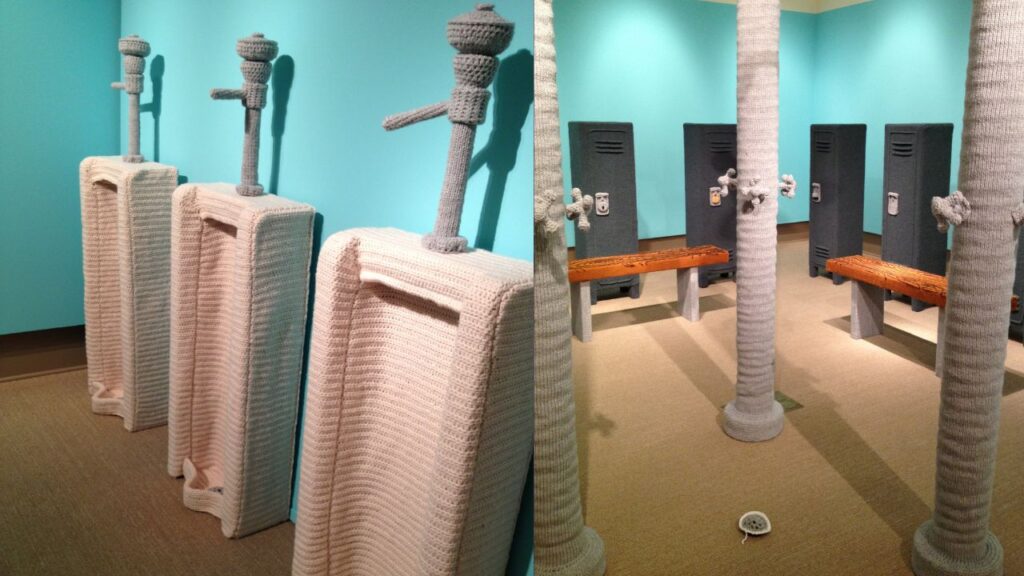 Yarn Bombing a Locker Room Exhibit
